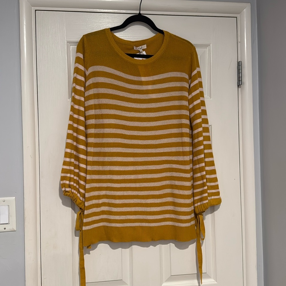 Mustard Yellow and Cream Striped Lightweight Sweater